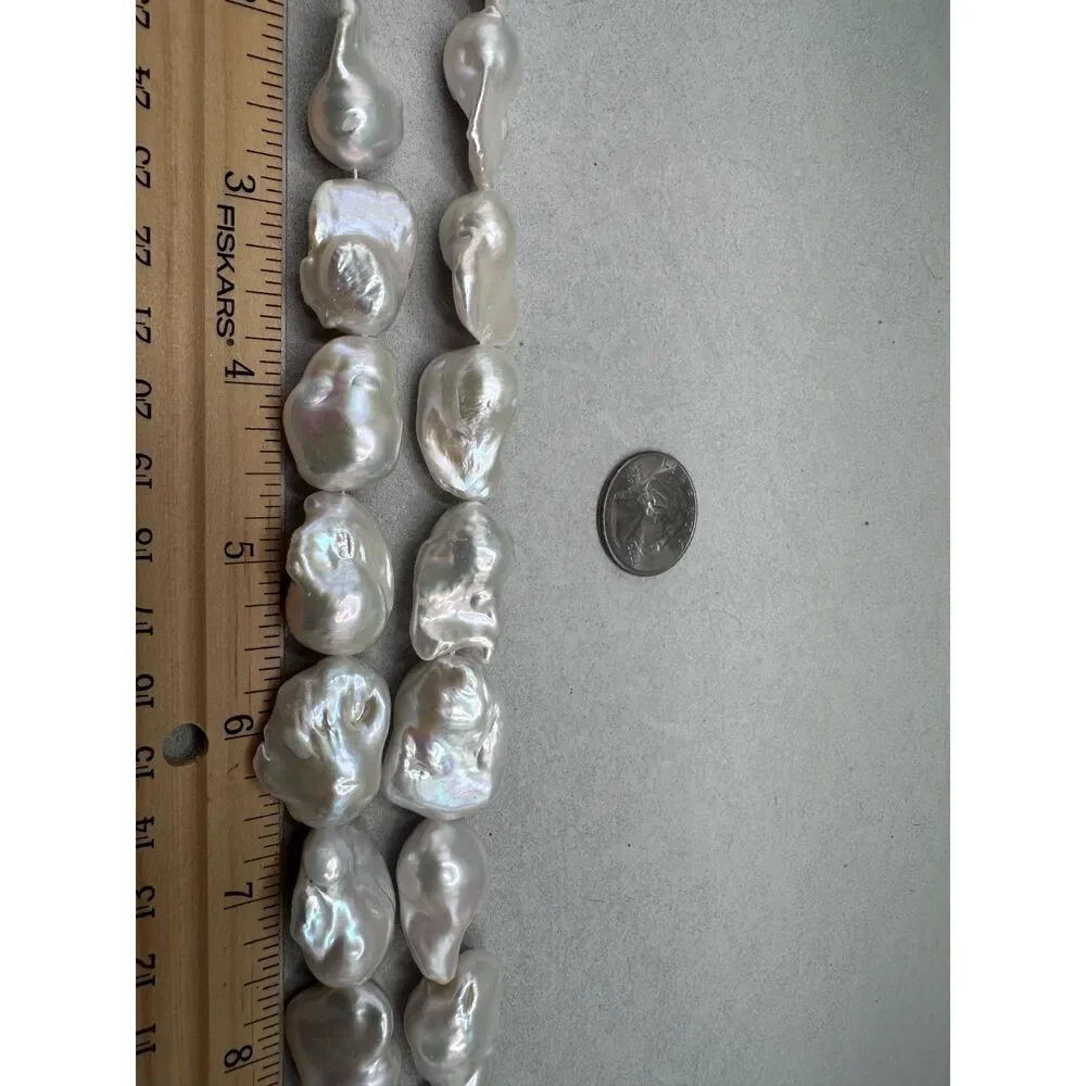 Lot of 2 Huge Lustrous White Baroque Pearl strands Bundle for DIY